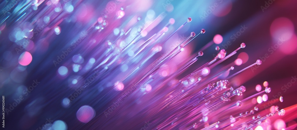 Abstract photo of fiber optic cables with pink and blue glowing lights. Abstract photo of fiber optic cables with pink and blue glowing lights.