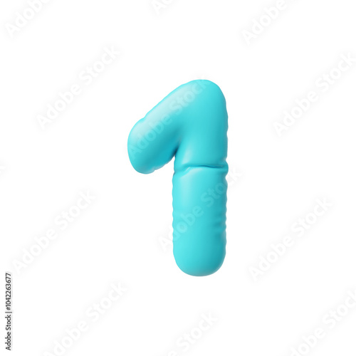 Realistic 3D volume blue inflated balloon number one, vector numeric symbol 1, render typing symbol from air balloon