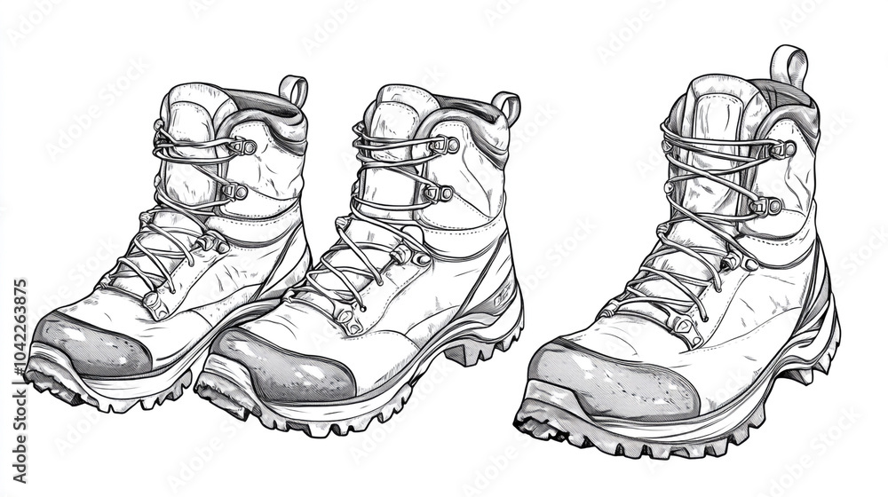 Hand Drawn Hiking Boots Illustration Outdoor Footwear Travel Gear Adventure Footwear Hand Drawn Hiking Boots Illustration Outdoor Footwear Travel Gear Adventure Footwear