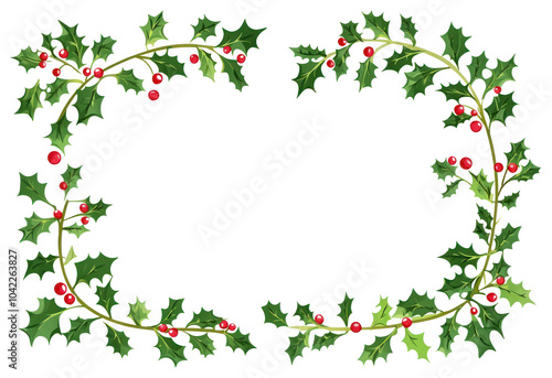 PNG Simple Christmas holly frame illustration christmas elements.