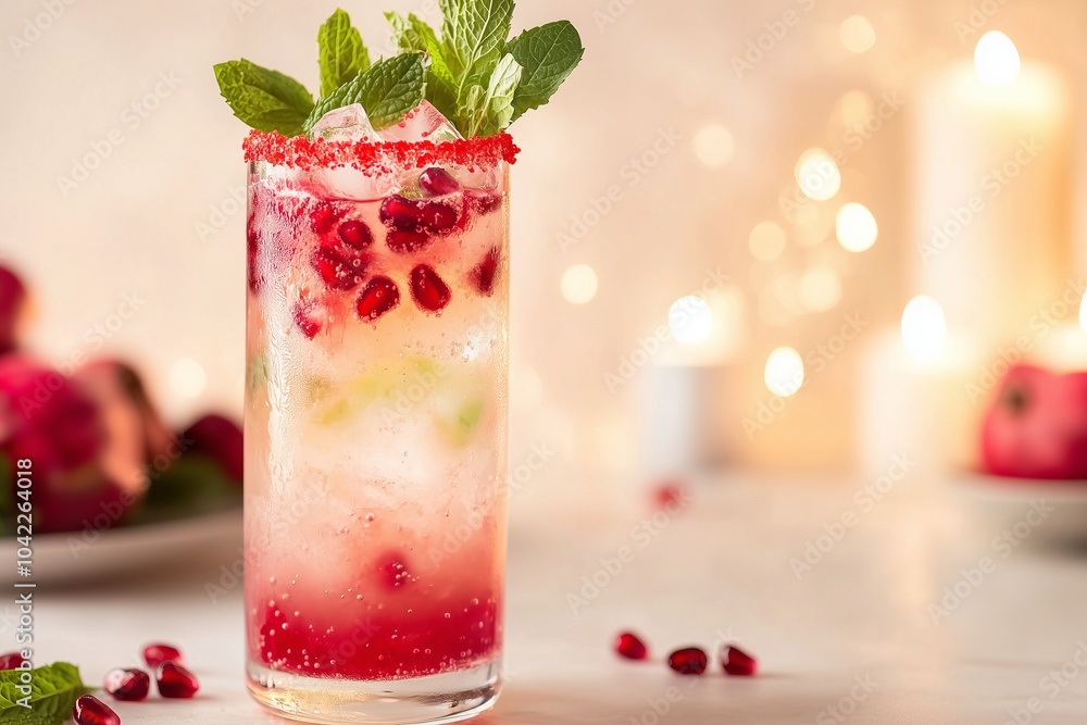 Valentine’s mocktail in a tall glass, featuring a mix of pomegranate juice, sparkling water, and a touch of vanilla syrup Valentine’s mocktail in a tall glass, featuring a mix of pomegranate juice, sparkling water, and a touch of vanilla syrup