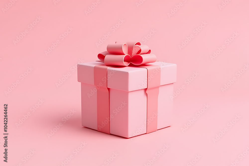 Obraz premium pink gift box ribbon bow pink background minimal christmas new year sales event graphics including render clipping paths