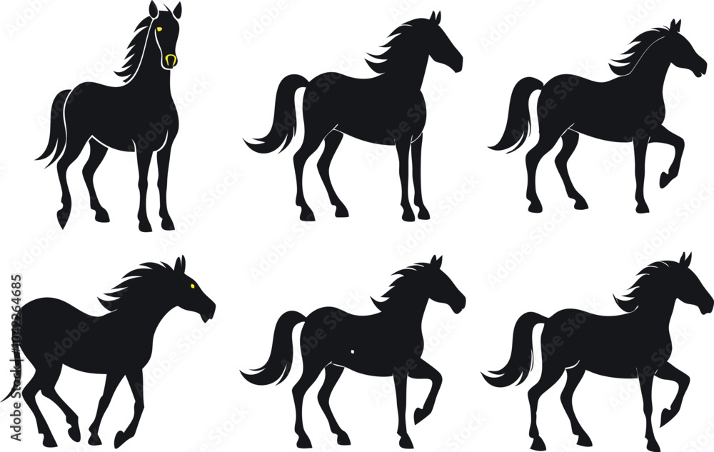 Fototapeta premium A collection of black horse silhouette vector illustrations