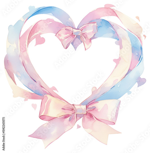 PNG Pastel coquette heart illustration watercolor ribbon.