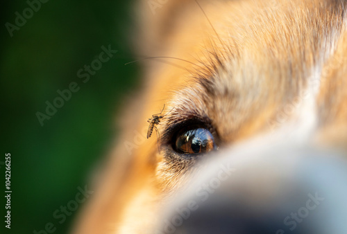 Принти на полотні insect mosquito sits by the eye of a dog and drinks blood and bites the poor ani