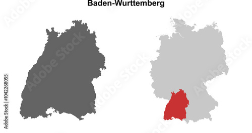 Baden-Wurttemberg state blank outline map set