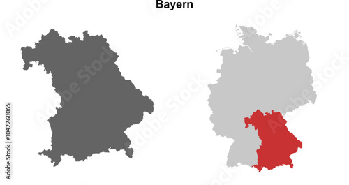 Bayern state blank outline map set