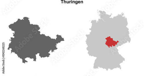 Thuringen state blank outline map set