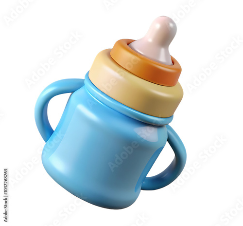 baby 3d  bottle with milk isolated on transparent background