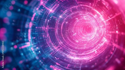 Abstract Digital Tunnel with Pink and Blue Lights Futuristic Technology Background