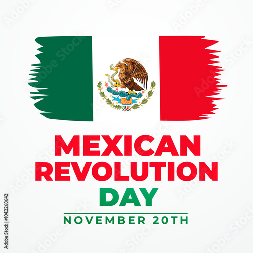 Día de la Revolución Mexicana poster vector illustration. Revolution Day Mexico symbol. Grunge flag of Mexico icon vector on a white background. Paintbrush mexican flag design element. November 20
