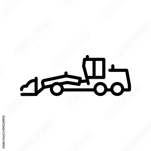 Snow Grader black line illustration. Snow removal machine.