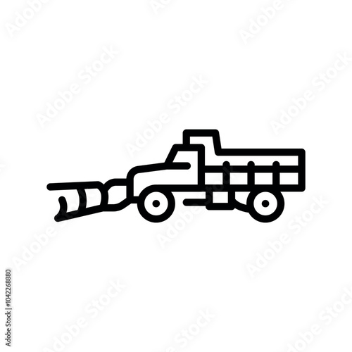 Snow Removal Tractor black line illustration. Snow removal machine.