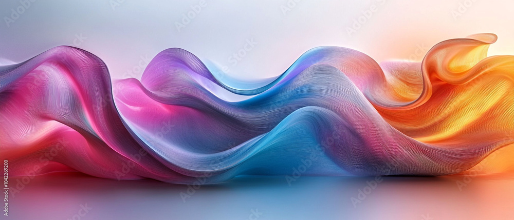 Fototapeta premium Abstract colorful line waves on light background, 3d render, Background wallpaper design