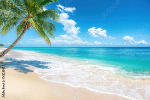 Wallpaper Mural Panorama banner photo of idyllic tropical beach with palm tree Torontodigital.ca