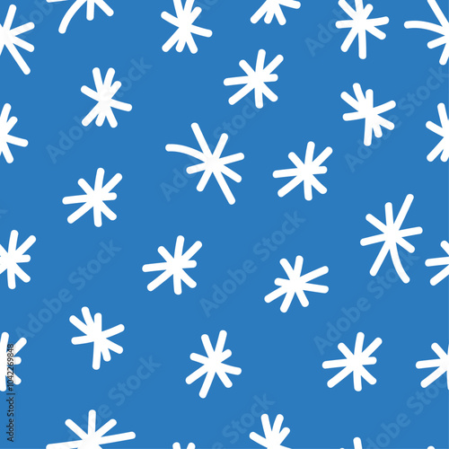 Wallpaper Mural Hand drawn snowflake seamless pattern. Winter season background. Simple Christmas backdrop. Snow on blue background. Torontodigital.ca