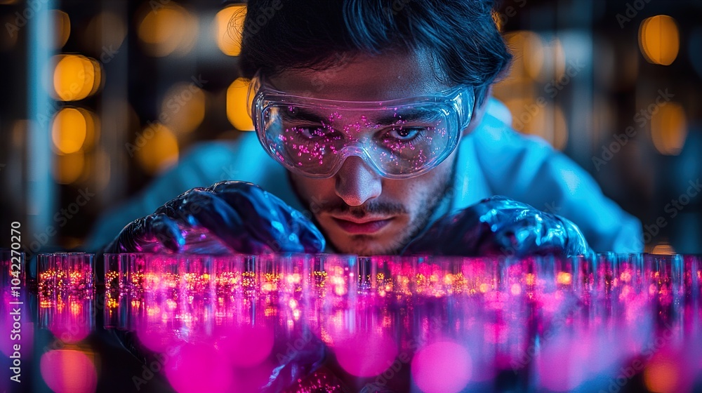 Scientist Working in a Laboratory with Test Tubes and Microscopes Scientist Working in a Laboratory with Test Tubes and Microscopes