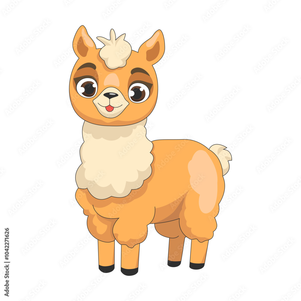 Obraz premium Cute cartoon Alpaca, wild animal baby alpaca, wild nature little alpaca.