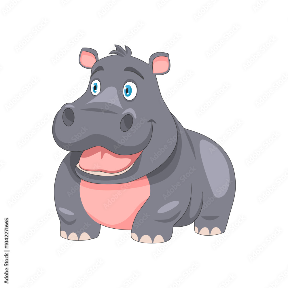 Fototapeta premium Cute cartoon Hippopotamus, wild animal baby hippo, nature safari little hippo.
