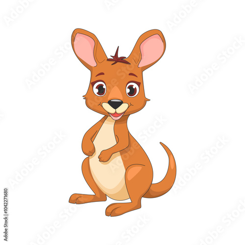 Cute cartoon Kangaroo, wild animal baby kangaroo, nature safari little kangaroo.