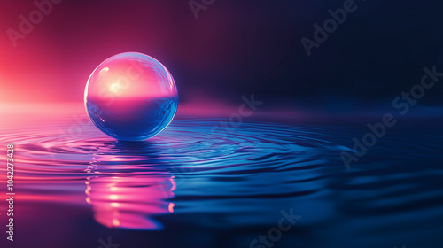 Glowing Orb Hovering Over Rippling Water at Sunset
