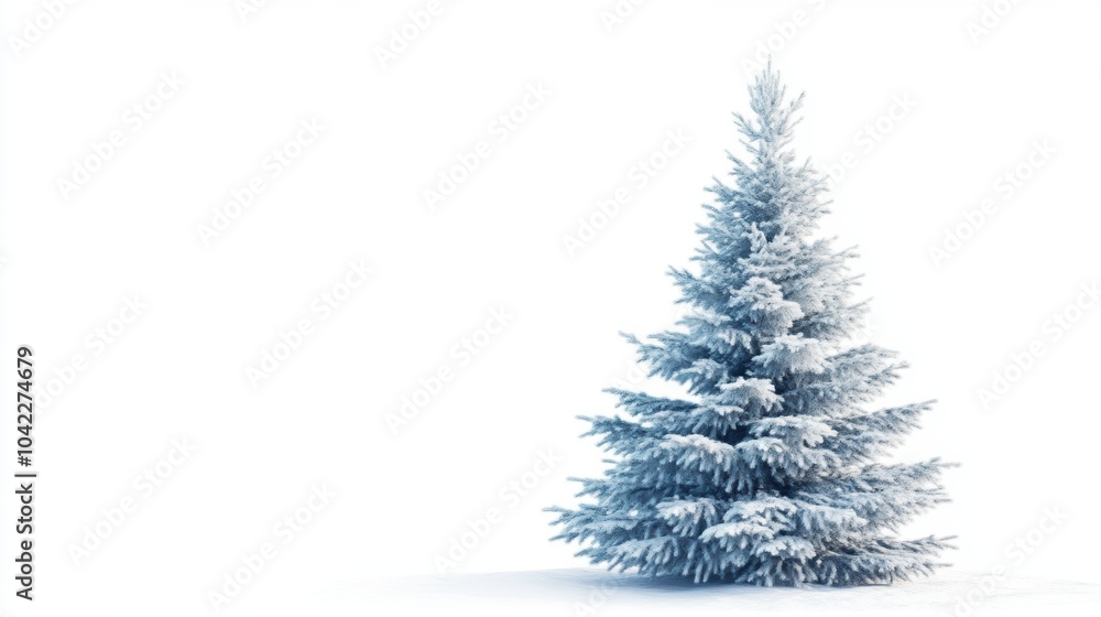 Fototapeta premium Fluffy christmas pine tree on white background