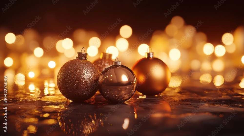 Luxurious Christmas ornaments on glowing backdrop Luxurious Christmas ornaments on glowing backdrop