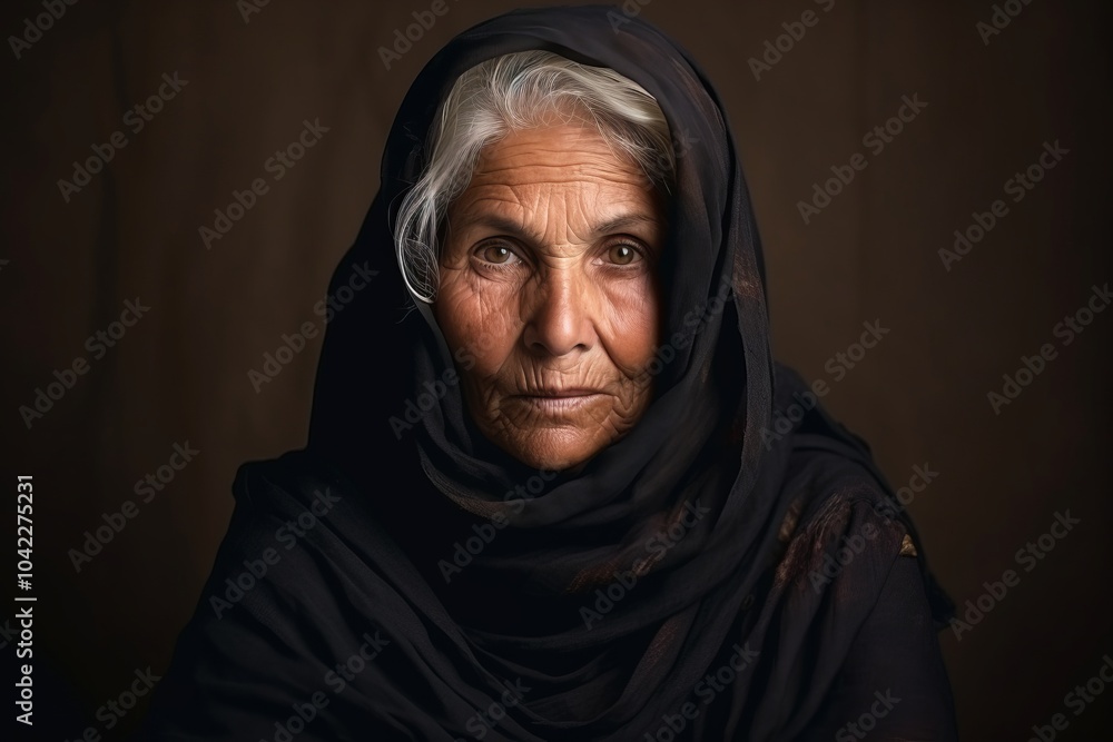 Portrait of an old muslim woman with a black scarf. Portrait of an old muslim woman with a black scarf.