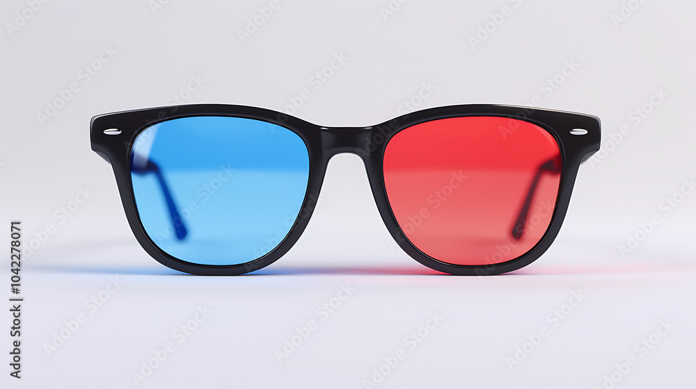 a pair of retro-style 3D glasses with one lens tinted red and the other tinted blue. The black frame adds a classic touch a pair of retro-style 3D glasses with one lens tinted red and the other tinted blue. The black frame adds a classic touch
