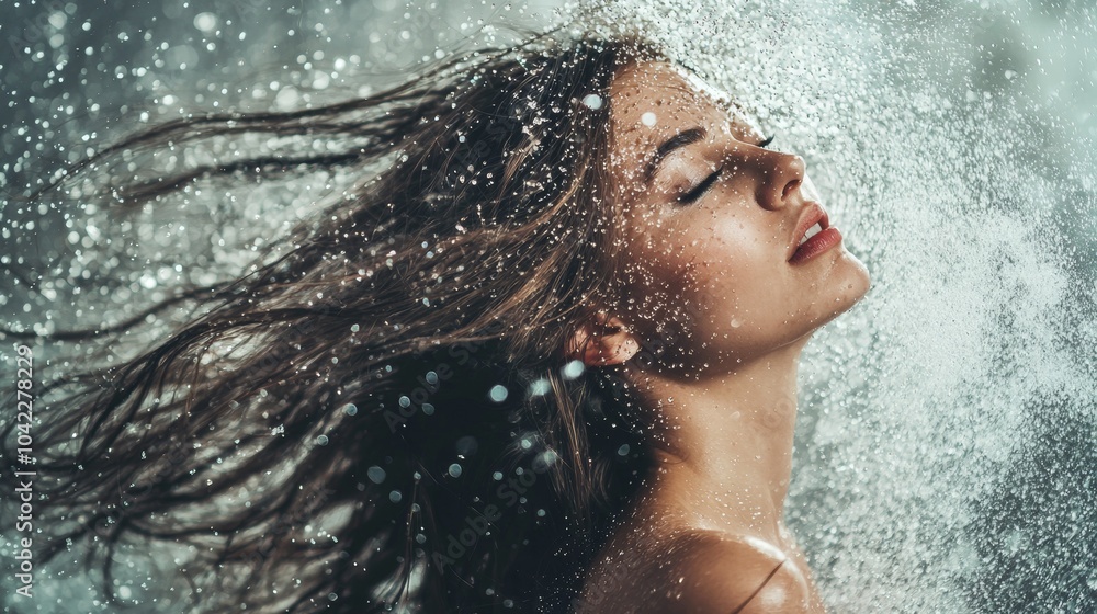 Obraz premium Woman Enjoying Water Splash in Slow Motion