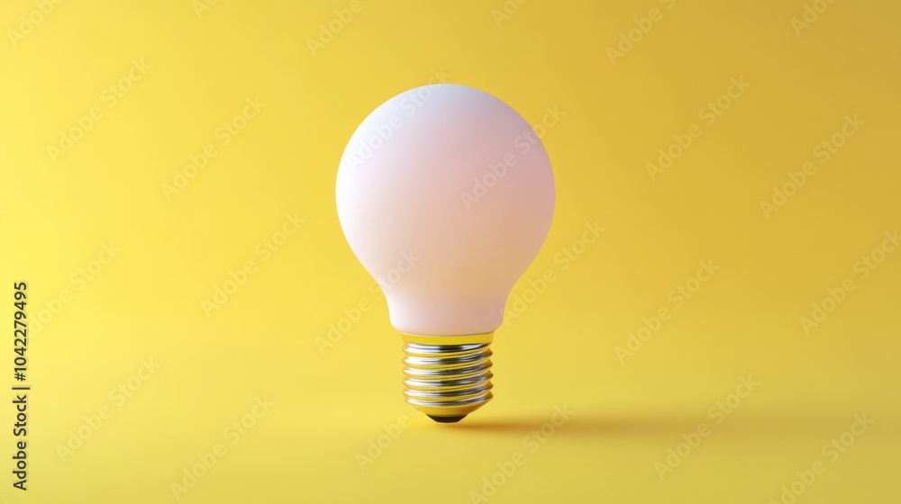 White light bulb on bright yellow background in pastel colors. Minimalist concept, bright idea concept, isolated lamp. 3d render illustration White light bulb on bright yellow background in pastel colors. Minimalist concept, bright idea concept, isolated lamp. 3d render illustration