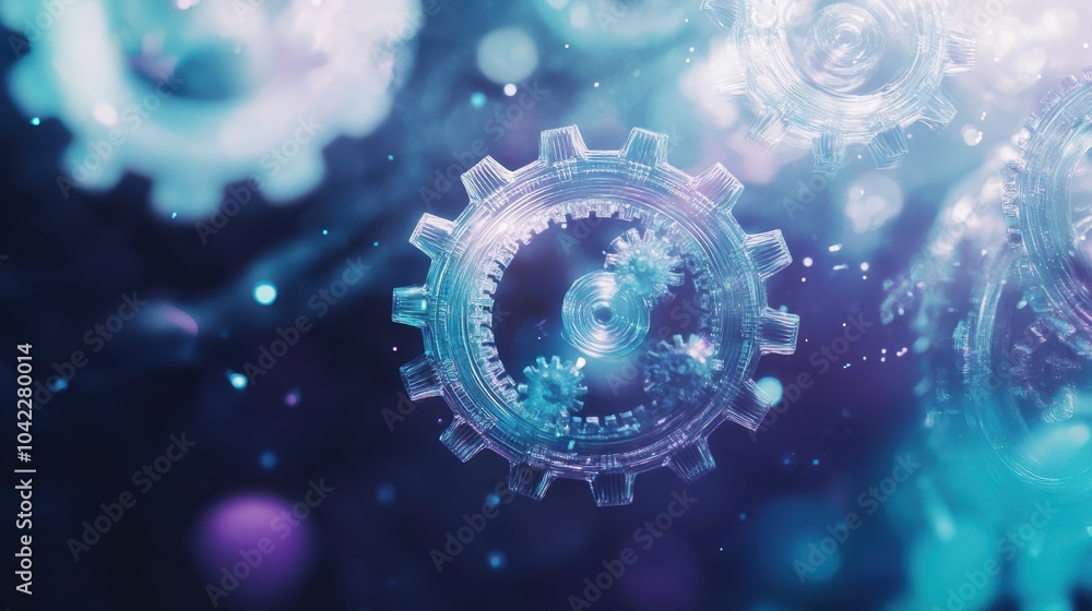 Tech backdrop with transparent gears radiant lines and liquid-like textures in dark tones Tech backdrop with transparent gears radiant lines and liquid-like textures in dark tones