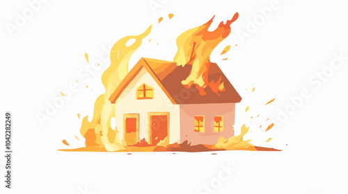 Illustration of a burning house. Fire.