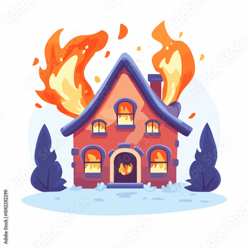 Illustration of a burning house. Fire.