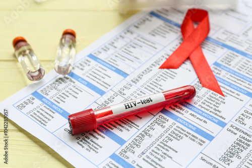 HIV blood test tube, labora...