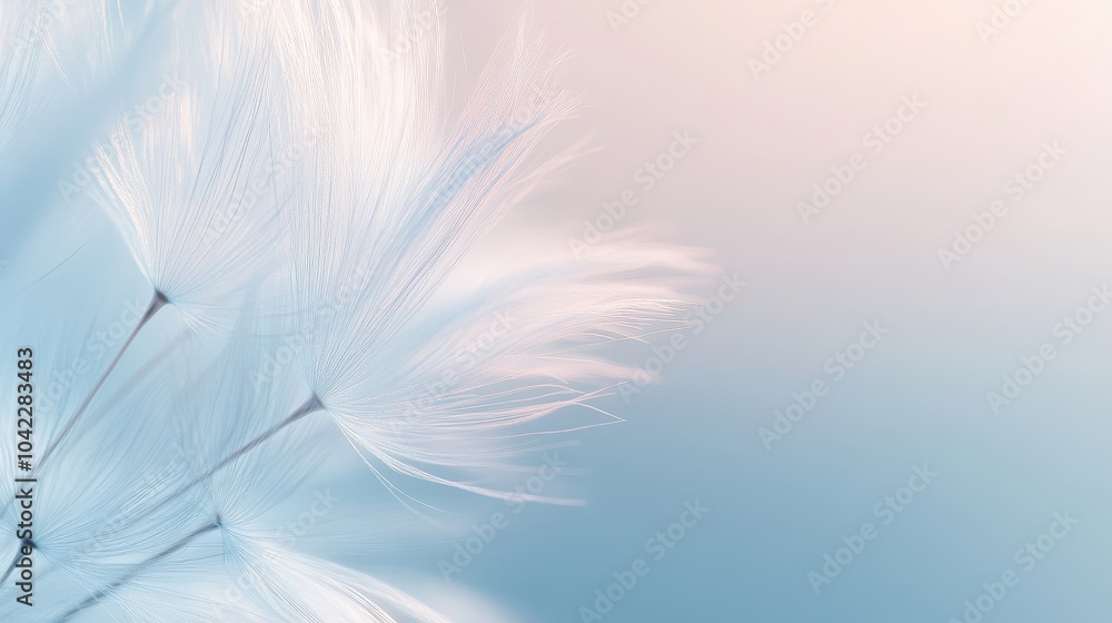 Dandelion seed head wallpaper focusing on fine filaments catching light with a soft blue-white gradient backdrop Dandelion seed head wallpaper focusing on fine filaments catching light with a soft blue-white gradient backdrop