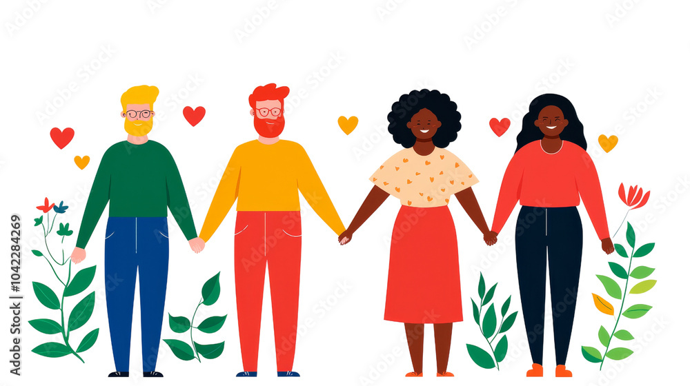 Diverse Group of People Holding Hands and Smiling. Diverse Group of People Holding Hands and Smiling.