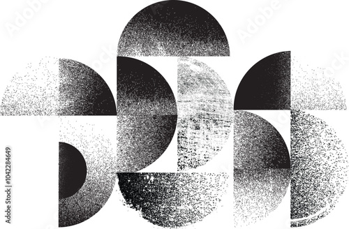 Sprayed black half circles composition .Graffiti art design . Noise textured semi circles . Spray effect .Grunge texture .Art design forms.Distressed element .Rough roller paint semicircles .Vector  