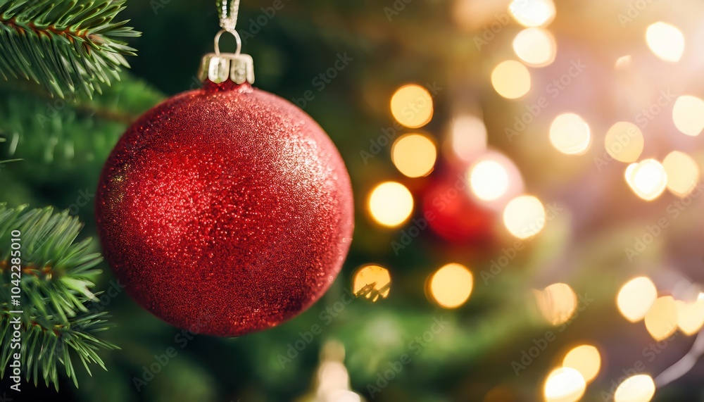 Merry Christmas Red Decoration Bulb on Tree for Holiday Celebration Merry Christmas Red Decoration Bulb on Tree for Holiday Celebration