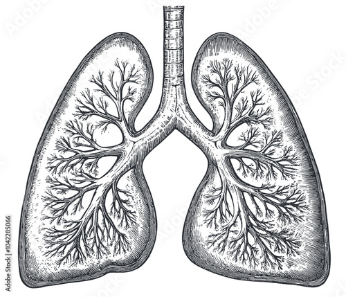 Lungs Vintage Medical Engraving Illustration On White Background Retro Anatomy Art Antique Graphic Detailed Classic Medical Drawing Black And White Scientific Illustration