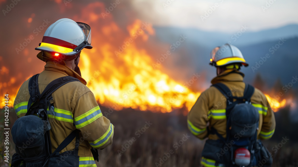 Fototapeta premium Firefighters confront fierce flames during an intense blaze in the city