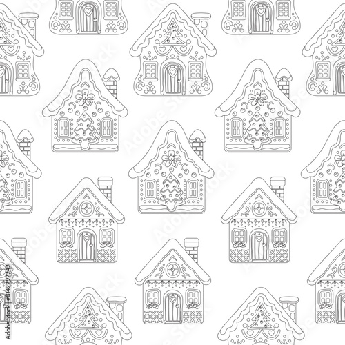 Christmas Gingerbread Coloring Book Page Pattern.