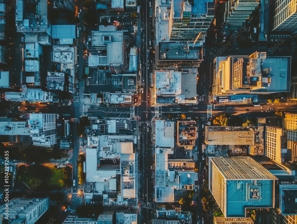 Aerial view of a bustling cityscape at sunset, showcasing high-rise buildings and intersecting streets creating a geometric urban pattern. Aerial view of a bustling cityscape at sunset, showcasing high-rise buildings and intersecting streets creating a geometric urban pattern.