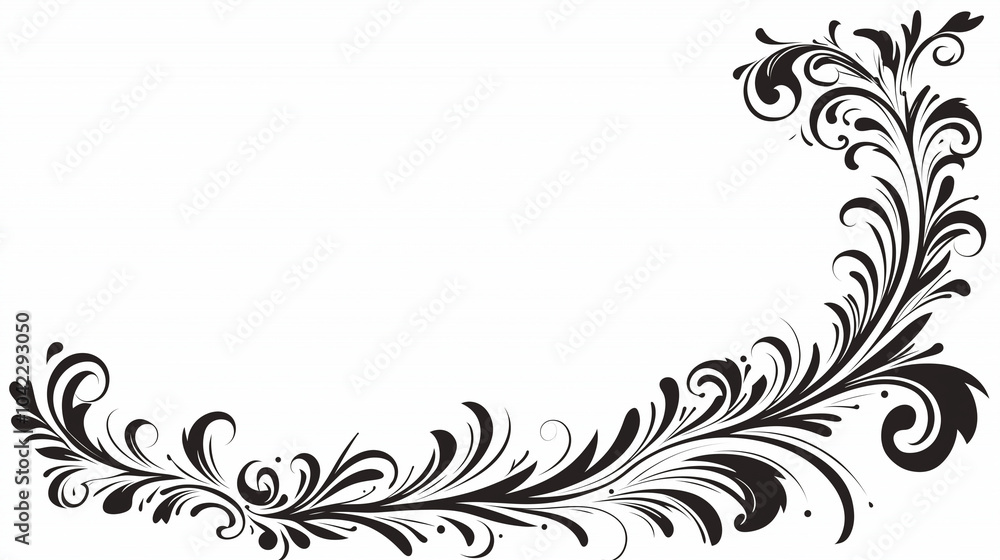 Decorative black and white corner flourish with ornate details Decorative black and white corner flourish with ornate details