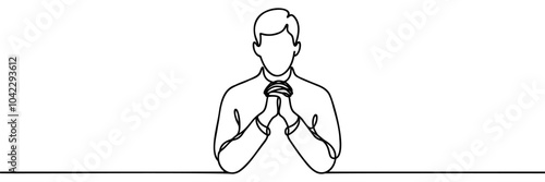 continuous line drawing of a man praying