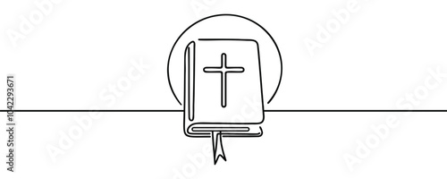 Continuous one line drawing silhouette of Bible. Bible linear icon.. Vector illustration. Line art of Bible