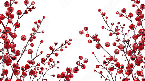 a delicate arrangement of rich red berries on thin branches, creating a festive and vibrant border