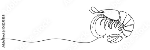 Fresh shrimp one line colored continuous drawing. Japanese cuisine, traditional food continuous one line illustration. Vector linear illustration.