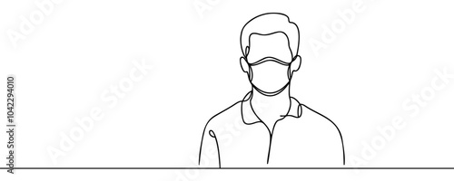 Man in antiviral mask Continuous one line drawing