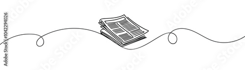 One line drawing of a stack of news newspapers. Vector illustration